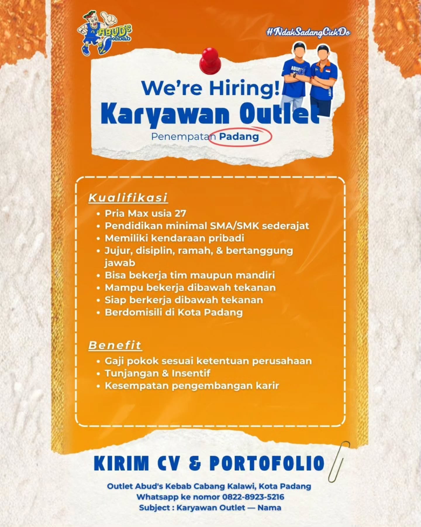 Brosur Lowongan Karyawan Outlet - Abud's Kebab