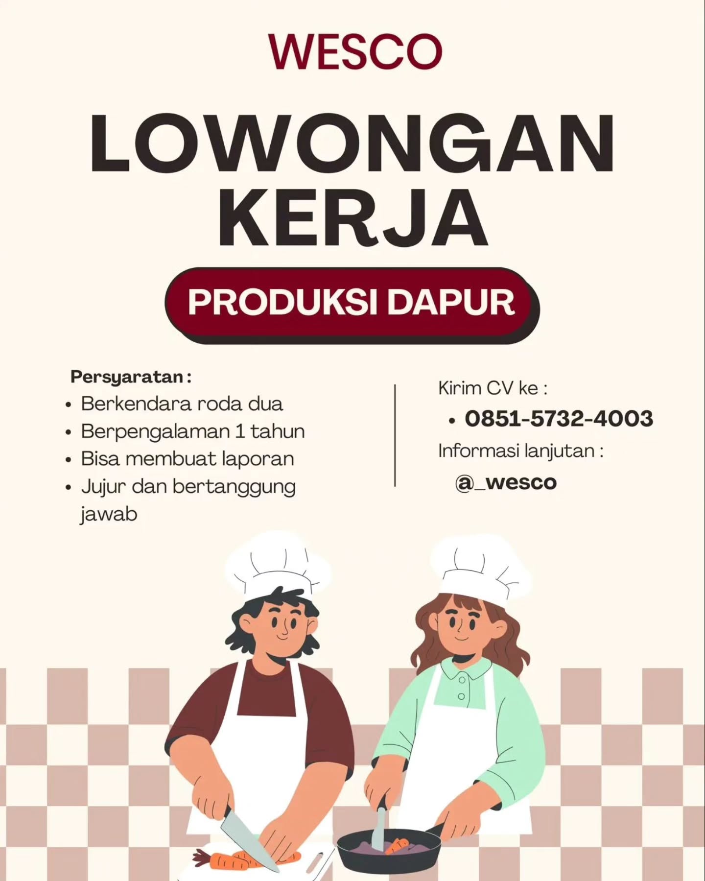 Brosur Lowongan Produksi Dapur - Wesco