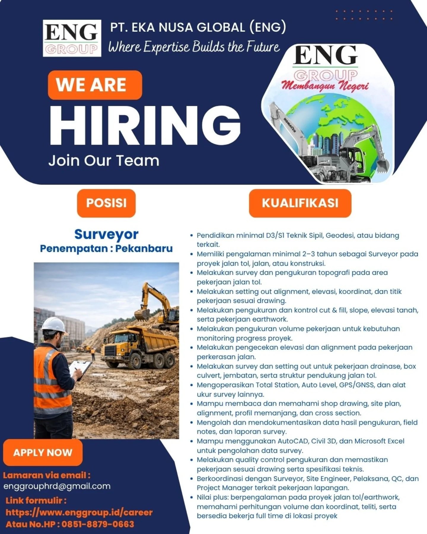 Brosur Lowongan Surveyor - PT. Eka Nusa Global (ENG)