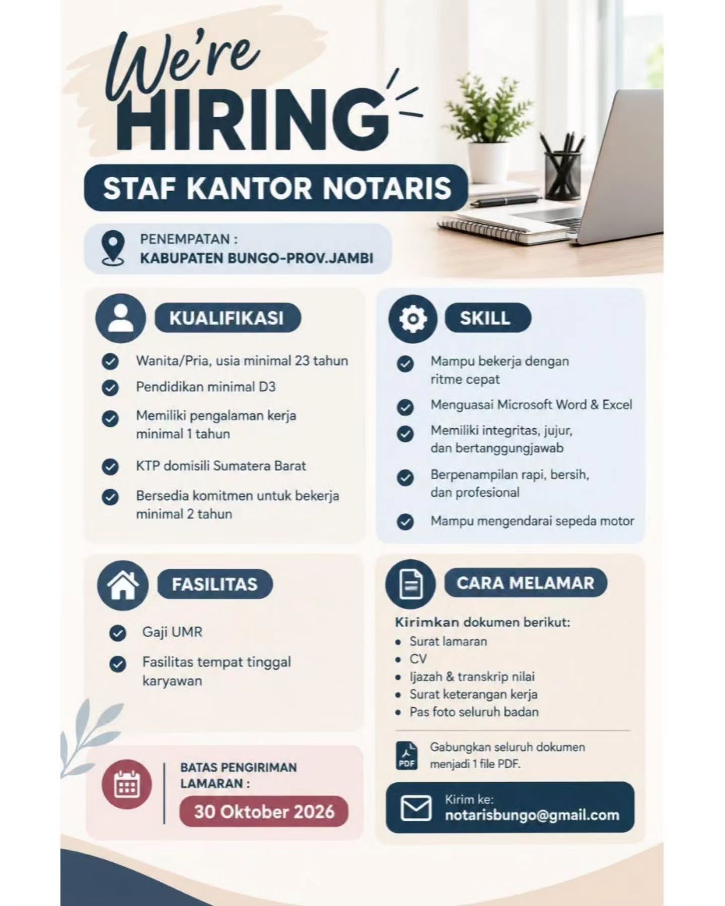 Brosur Lowongan Staf Kantor Notaris - Kantor Notaris