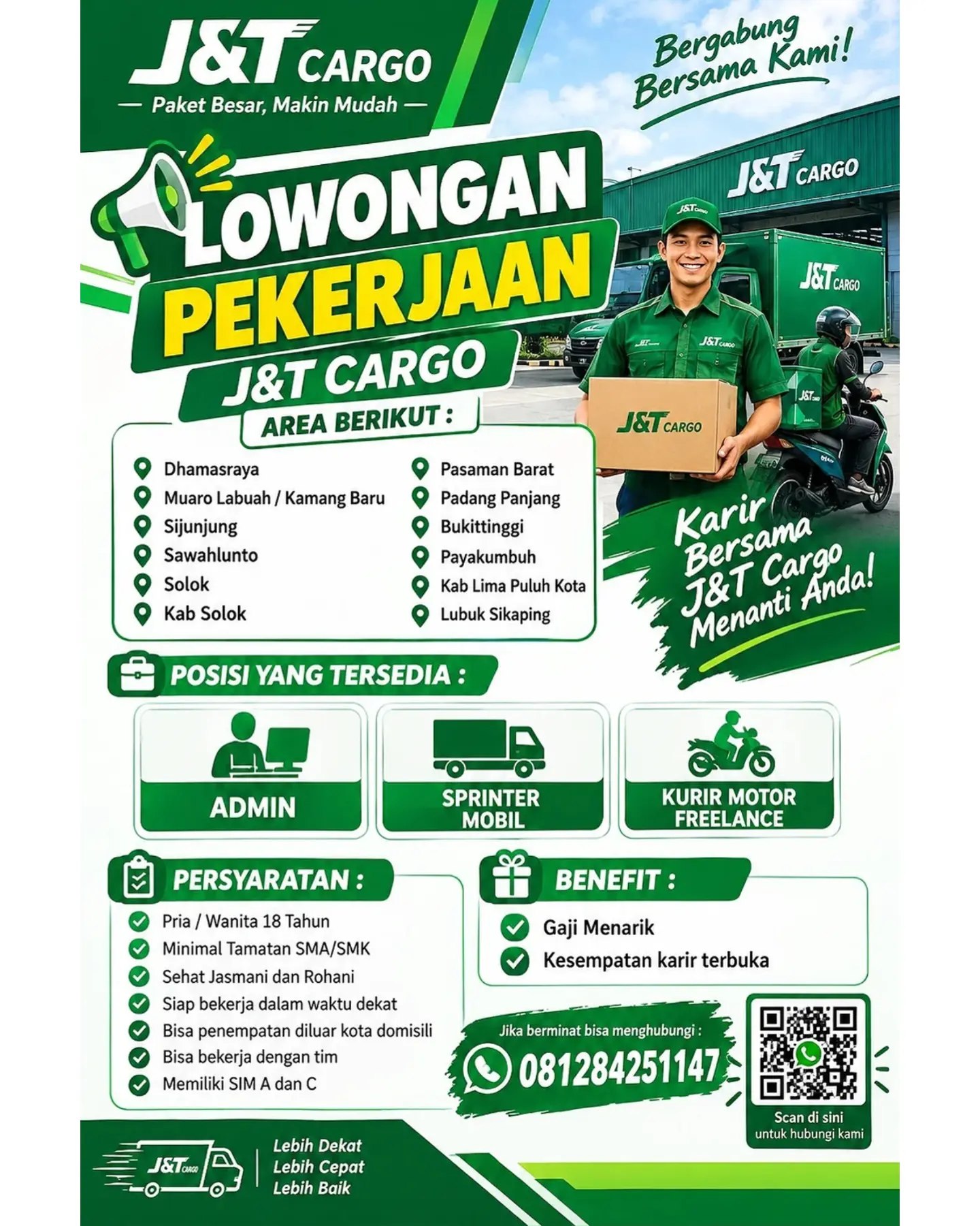 Brosur Lowongan Admin, Sprinter Mobil, Kurir Motor Freelance - J&T Cargo