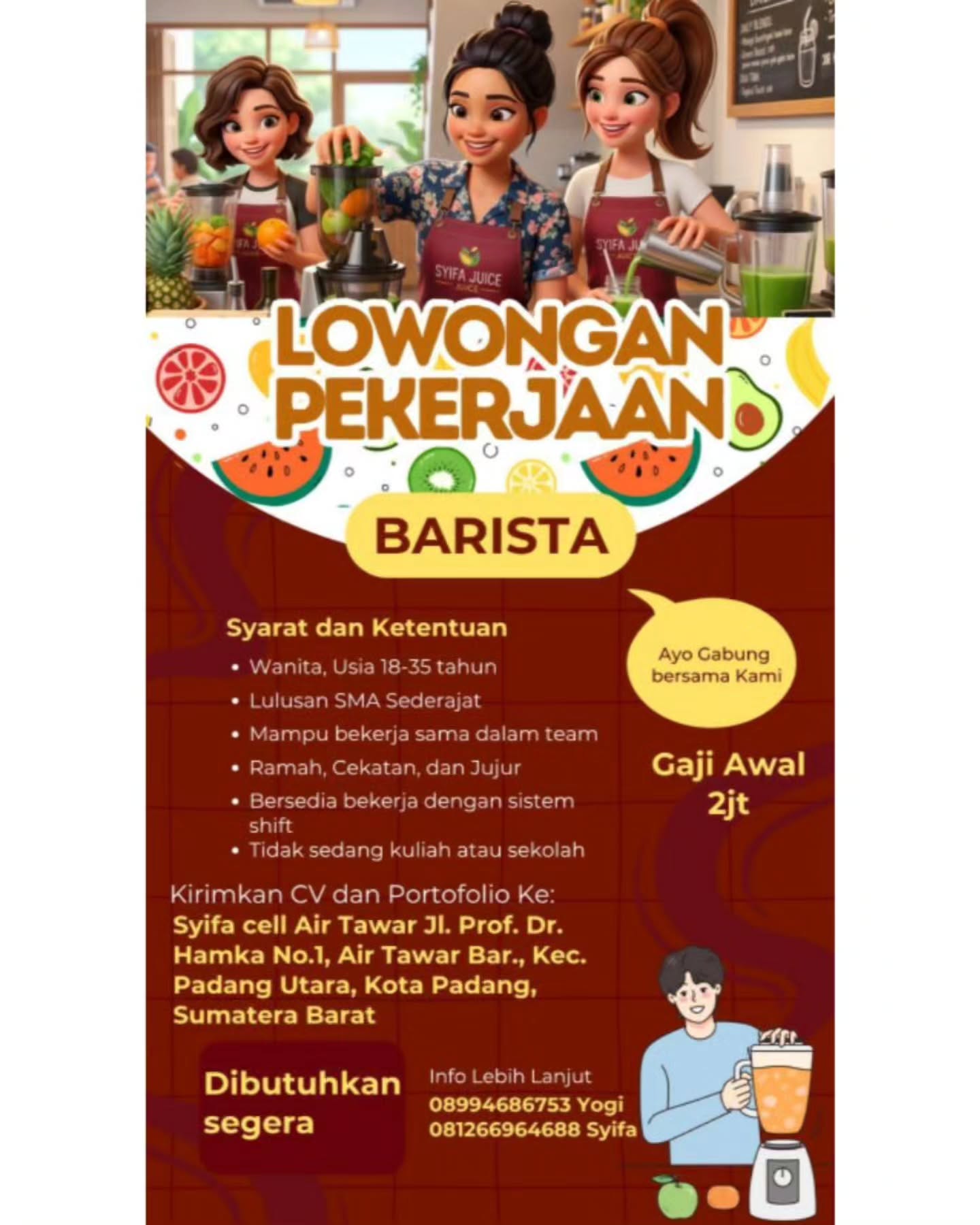 Brosur Lowongan Barista - Syifa Juice