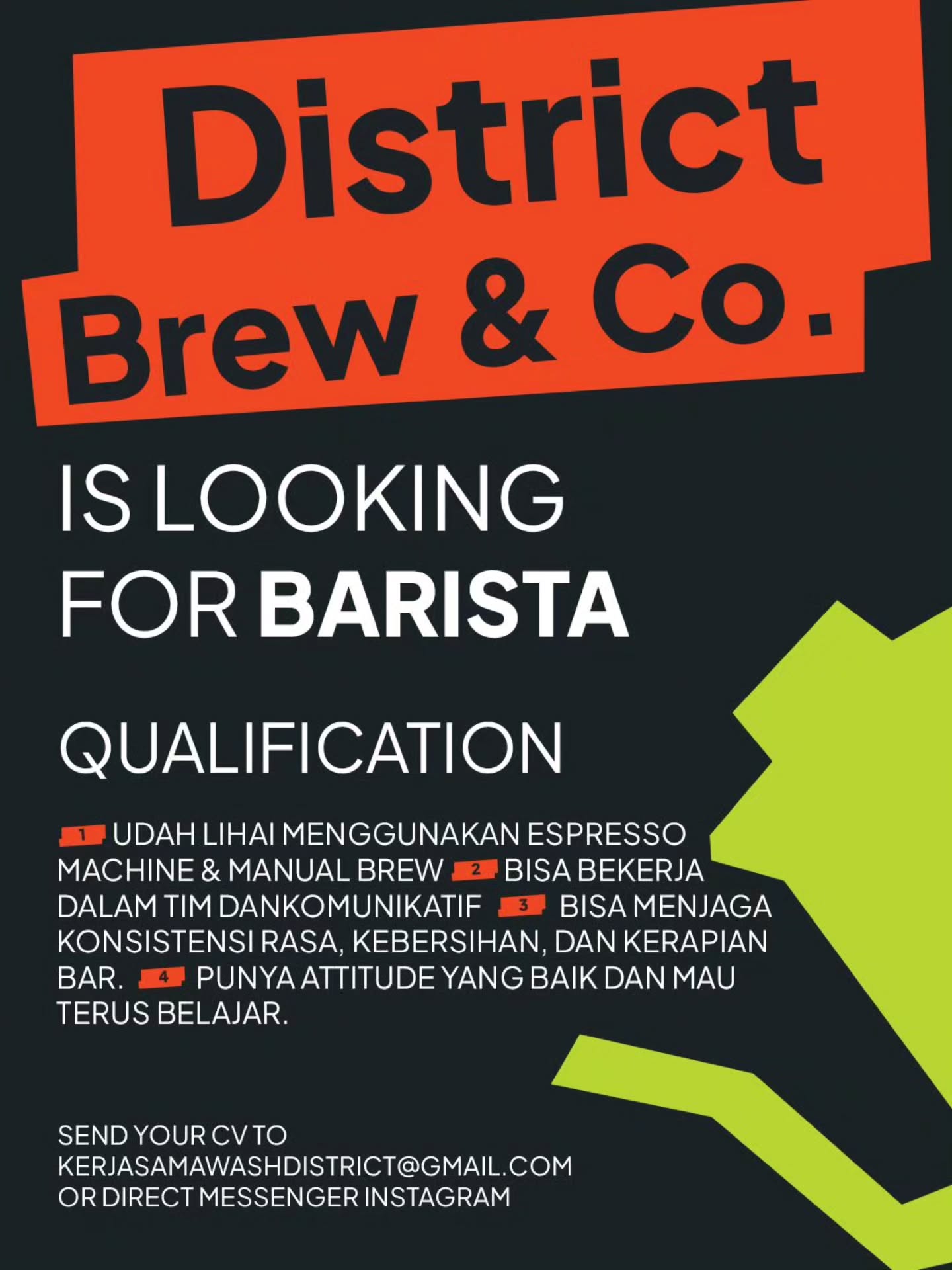Brosur Lowongan Barista - District Brew & Co.