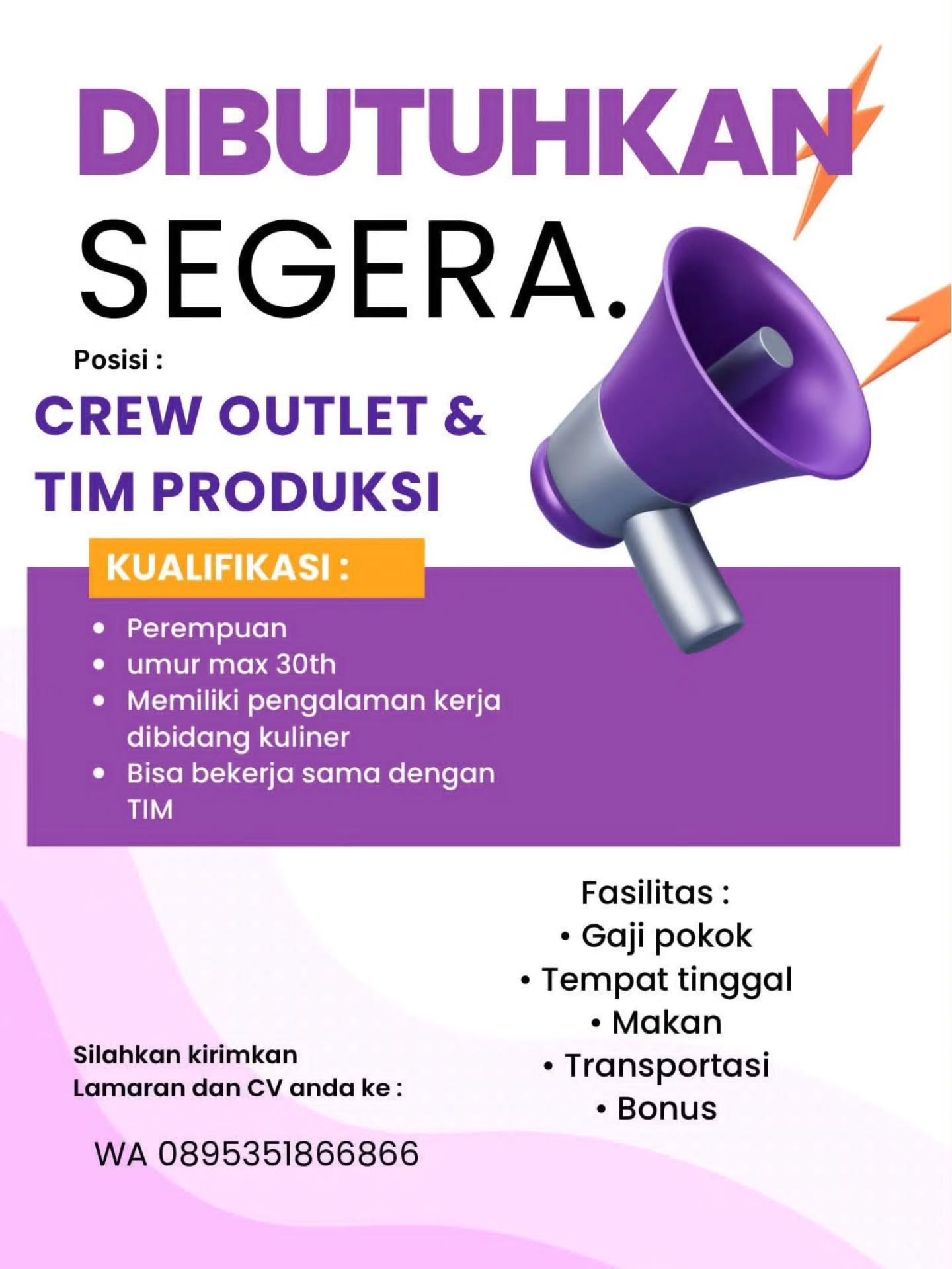 Brosur Lowongan Crew Outlet & Tim Produksi - Segera