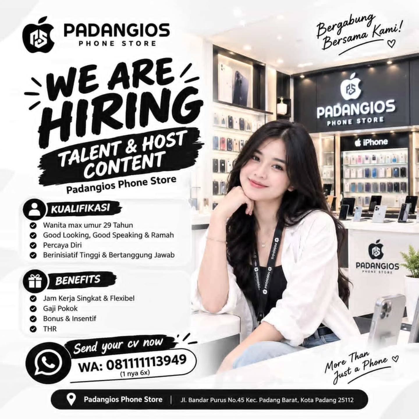 Brosur Lowongan Talent & Host Content - Padangios Phone Store